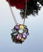 Handmade Rose Quartz Multistone Silver Necklace: Amethyst, Aquamarine, Citrine