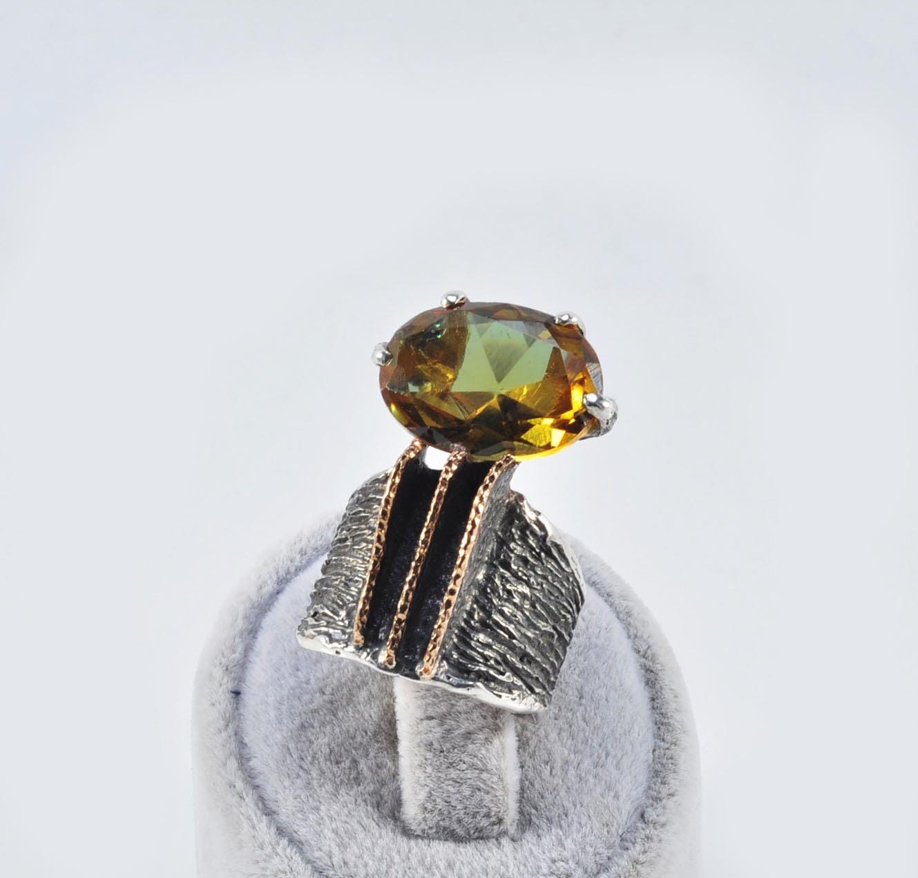 Handmade Color Changing Sultanite Silver Ring, Turkish Diaspora Ring