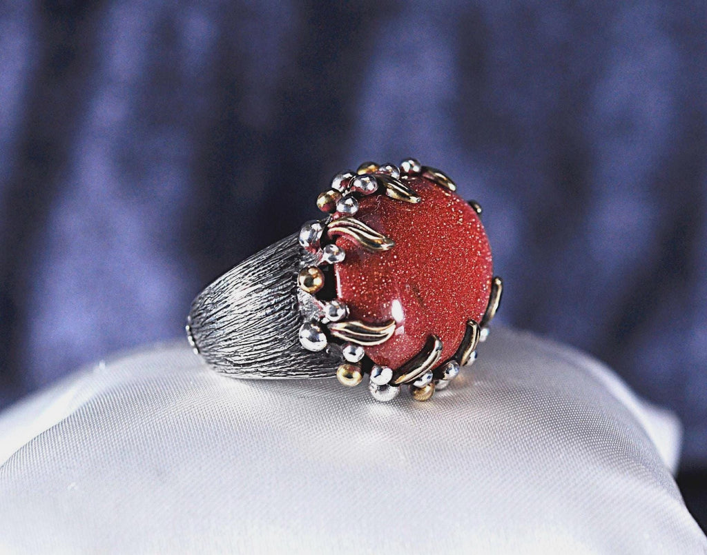 Handmade Genuine Goldstone Silver Ring, Handcrafted Goldstone Silver Ring Jewelry,Gift for Her