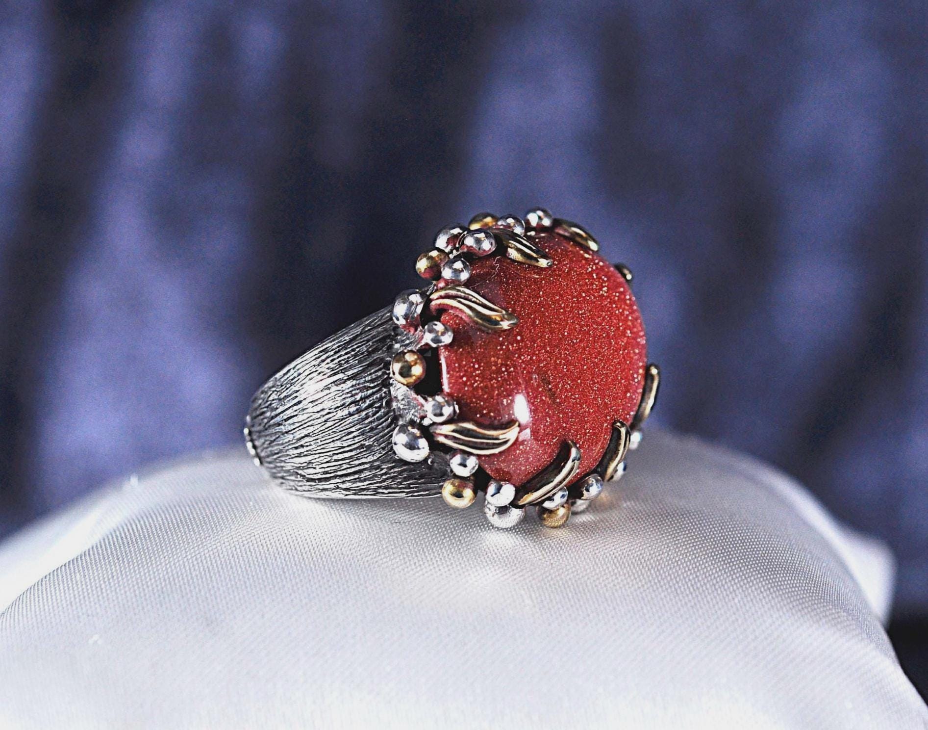 Handmade Genuine Goldstone Silver Ring, Handcrafted Goldstone Silver Ring Jewelry,Gift for Her