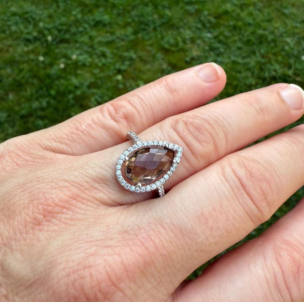 Handmade Citrine and Zircon Silver Ring: Artisan Jewelry Gift