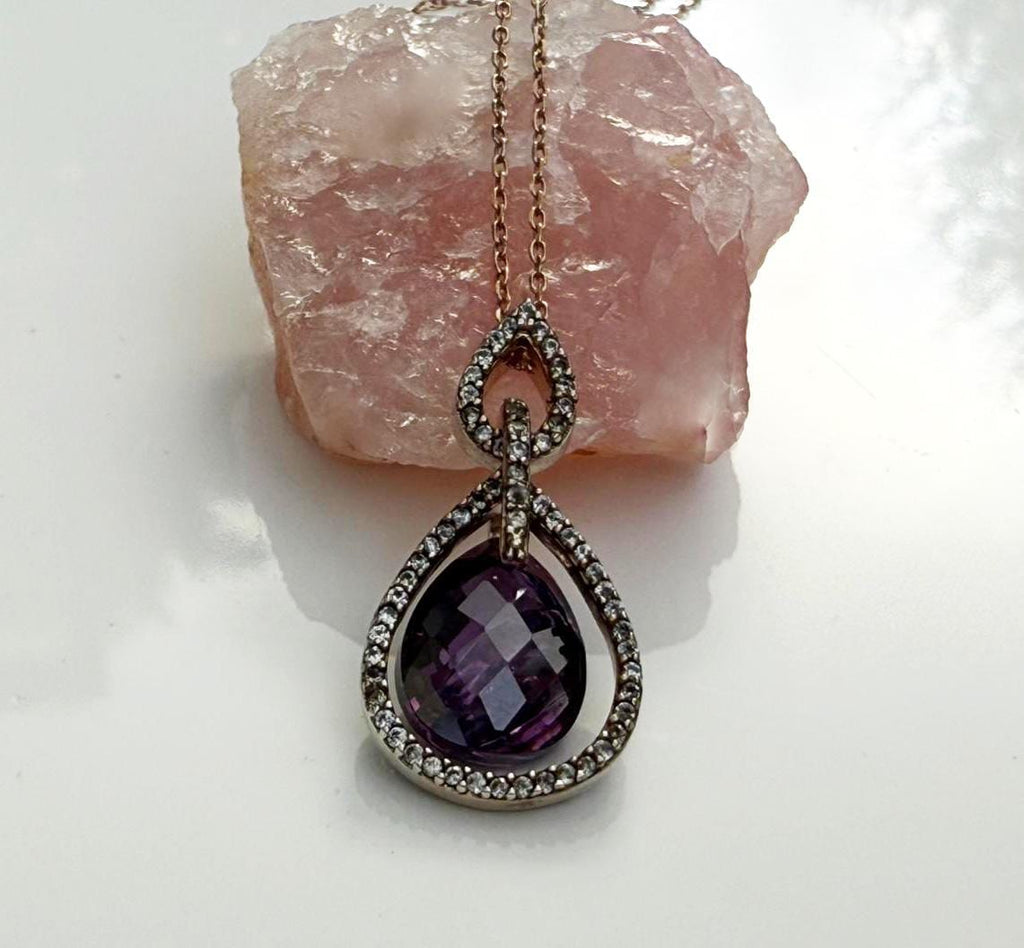 Handmade Amethyst & Zircon Silver Necklace: Rose Silver Jewelry Gift