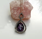 Handmade Amethyst & Zircon Silver Necklace: Rose Silver Jewelry Gift