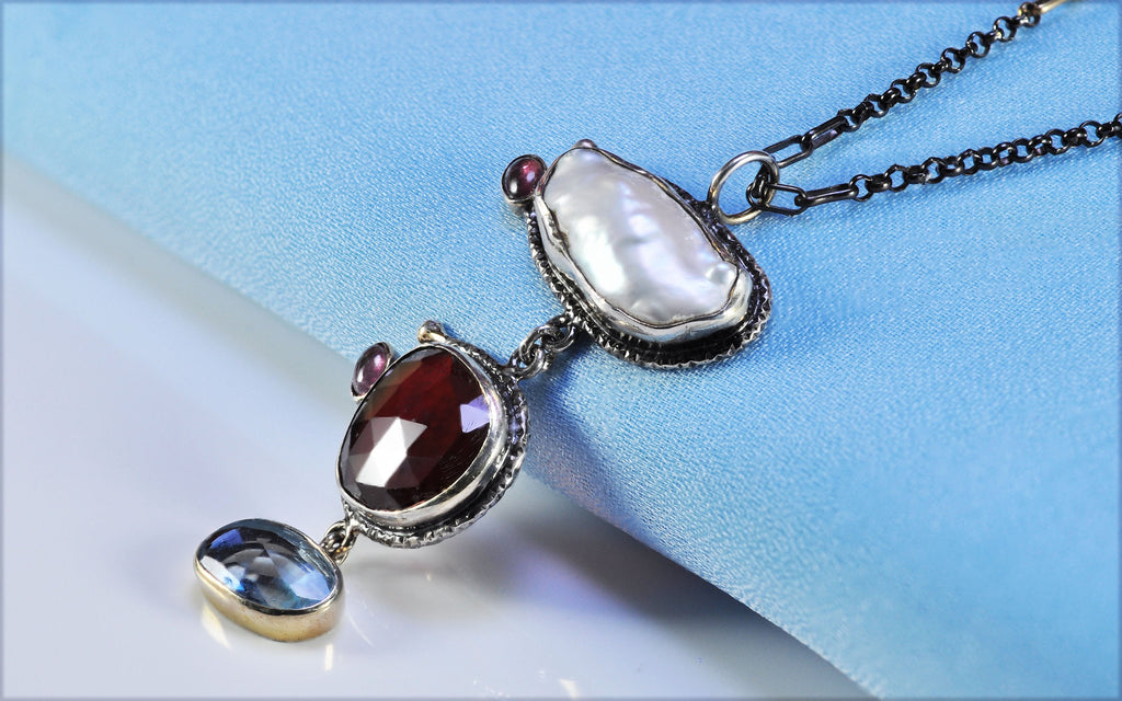 Handmade Genuine Natural Pearl Aquamarine Agate Silver Necklace Pearl Aquamarine Agate Jewelry,Pearl Aquamarine Agate  Pendant,Oval Cut