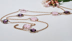Handmade Amethyst and Rose Quartz Silver Necklace,925 Sterling Silver Authentic Necklace, Amethyst and Rose Quartz Gemstone Jewelry