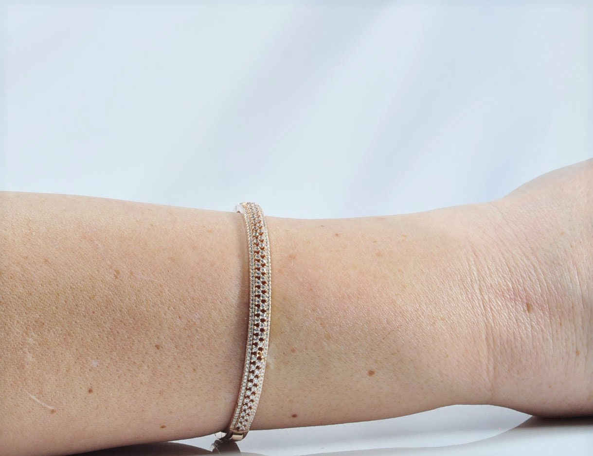 Handmade Genuine Zircon Gemstone Rose Silver Bracelet, Zircon Bracelet Jewelry,Wedding Gift, Anniversary Gift