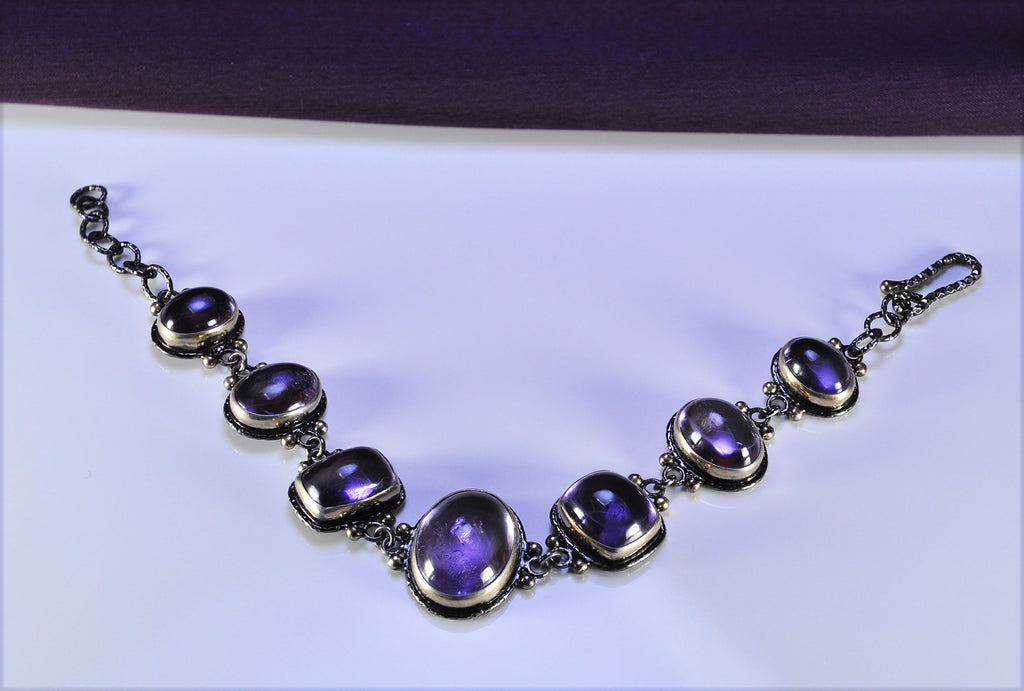 Handmade Amethyst Sterling Silver Bracelet, Genuine Gemstone Jewelry