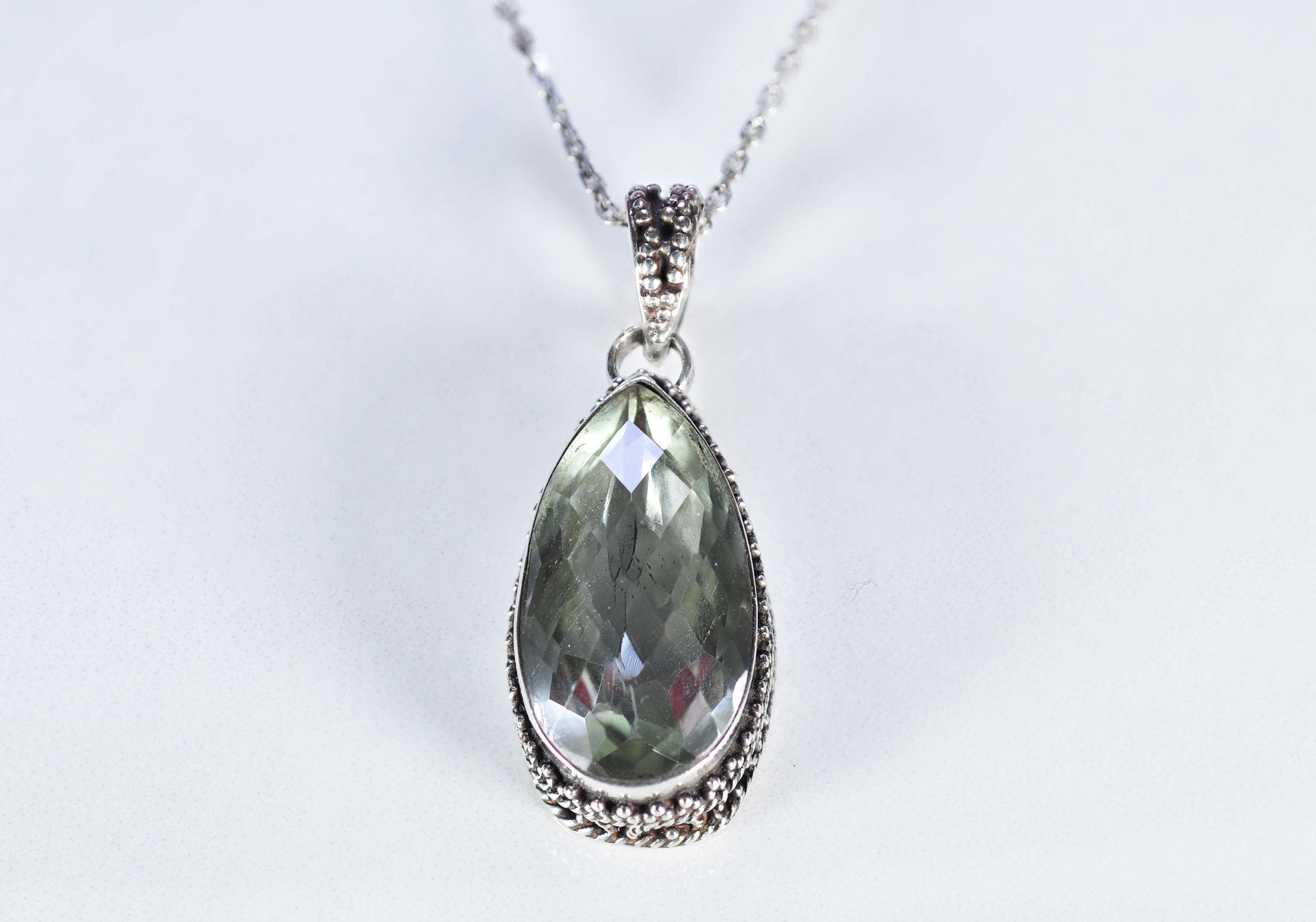 Green Topaz Silver Necklace,925 Sterling Silver Genuine Authentic Necklace, Green Topaz Gemstone Handmade Jewelry Gift for Her