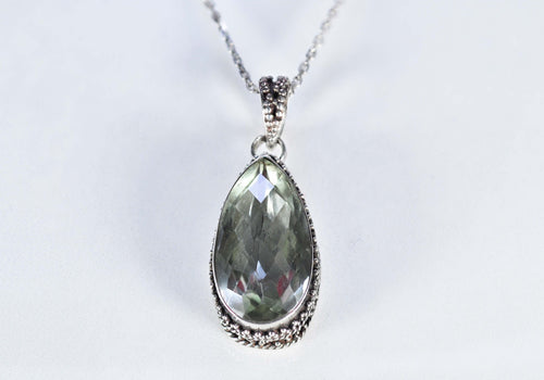 Green Topaz Silver Necklace,925 Sterling Silver Genuine Authentic Necklace, Green Topaz Gemstone Handmade Jewelry Gift for Her