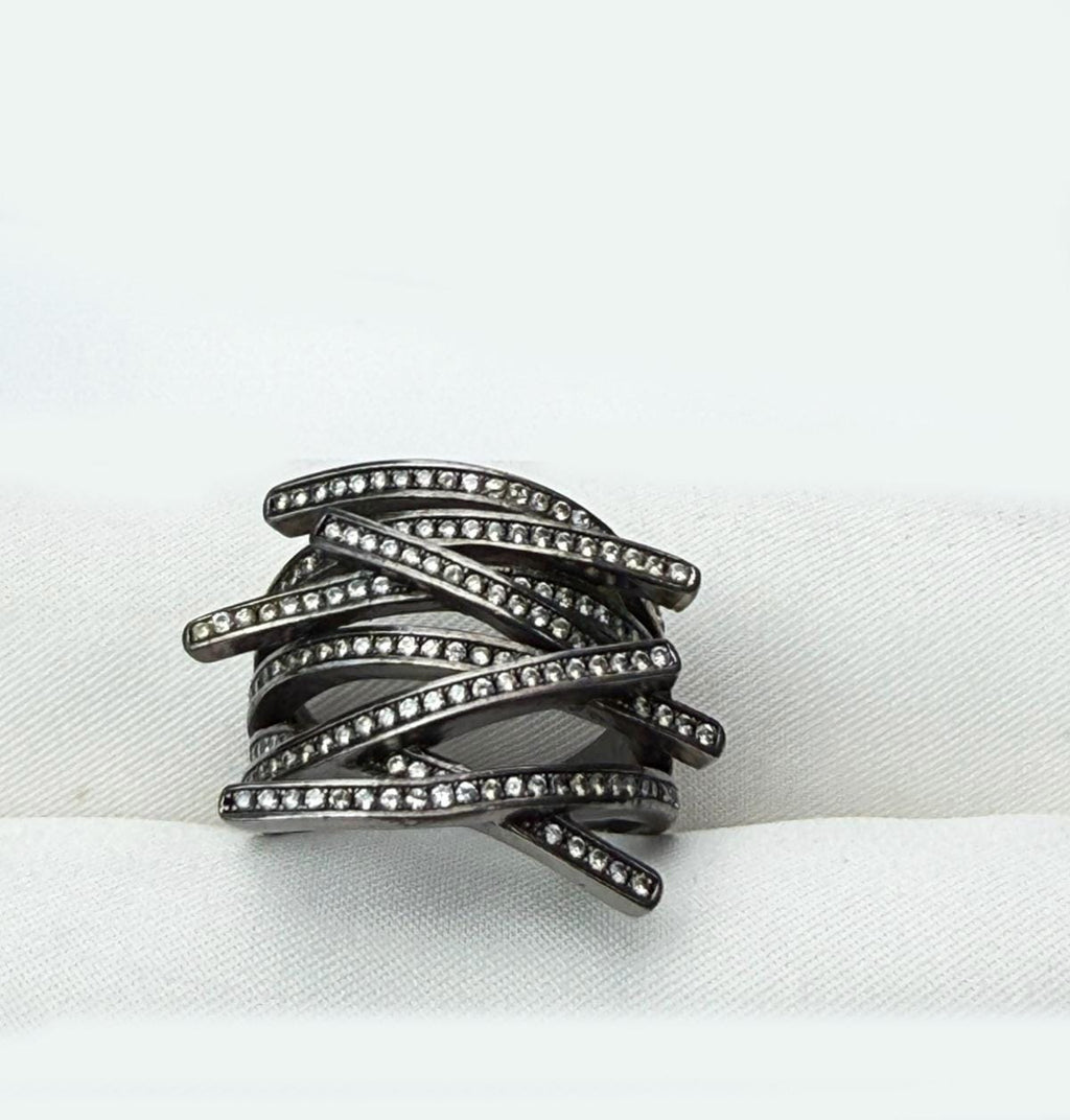 Handmade Zircon Black Silver Ring, Handcrafted Zircon Jewelry,Wedding Ring Gift, Black Silver Zircon Ring