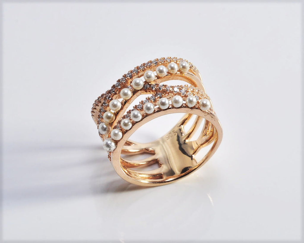 Handmade Pearl and Zircon Silver Ring, Handcrafted Pearl and Zircon Jewelry,Wedding Ring Gift, 925 Silver Pearl and Zircon Ring,Gift for her