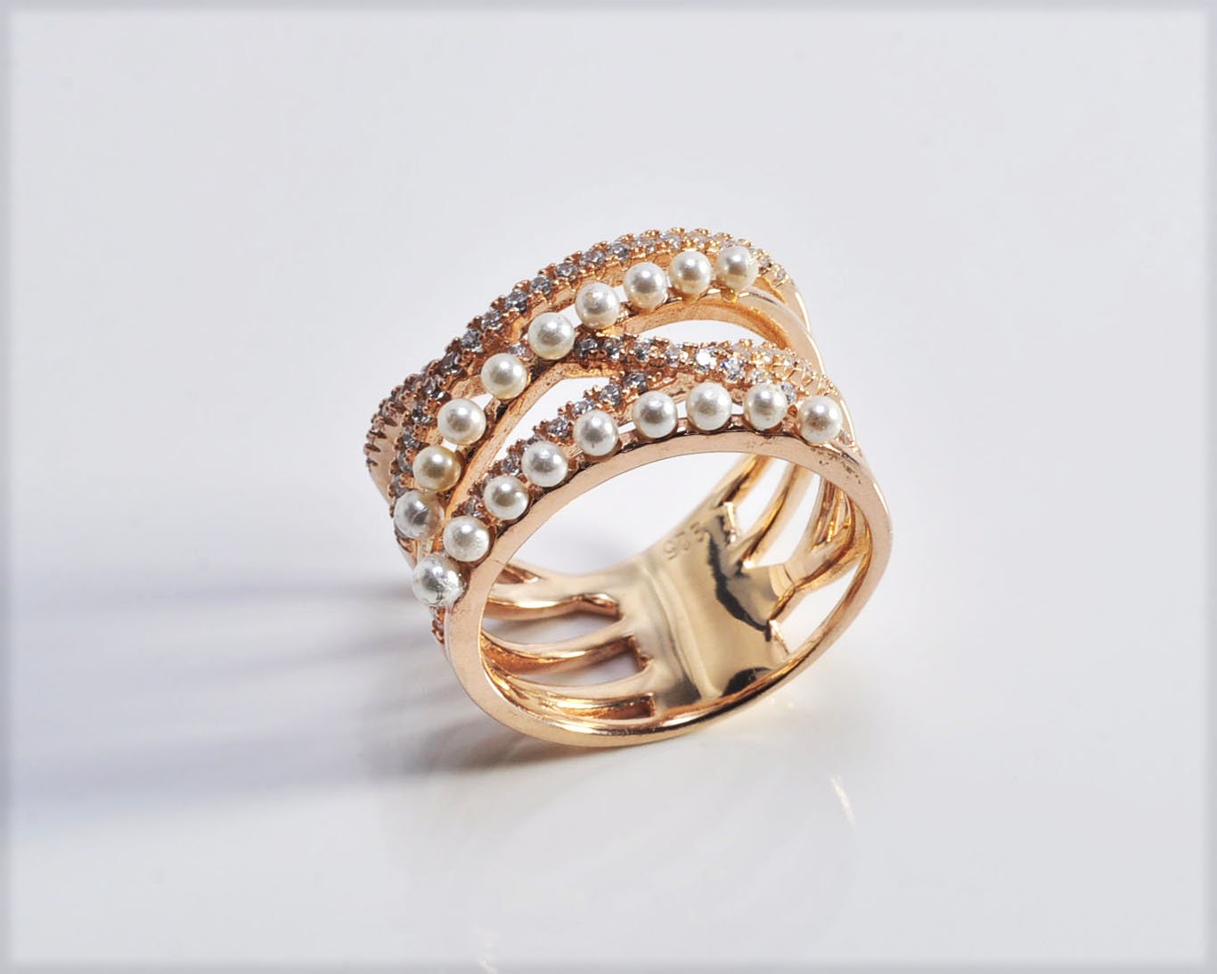 Handmade Pearl and Zircon Silver Ring, Handcrafted Pearl and Zircon Jewelry,Wedding Ring Gift, 925 Silver Pearl and Zircon Ring,Gift for her