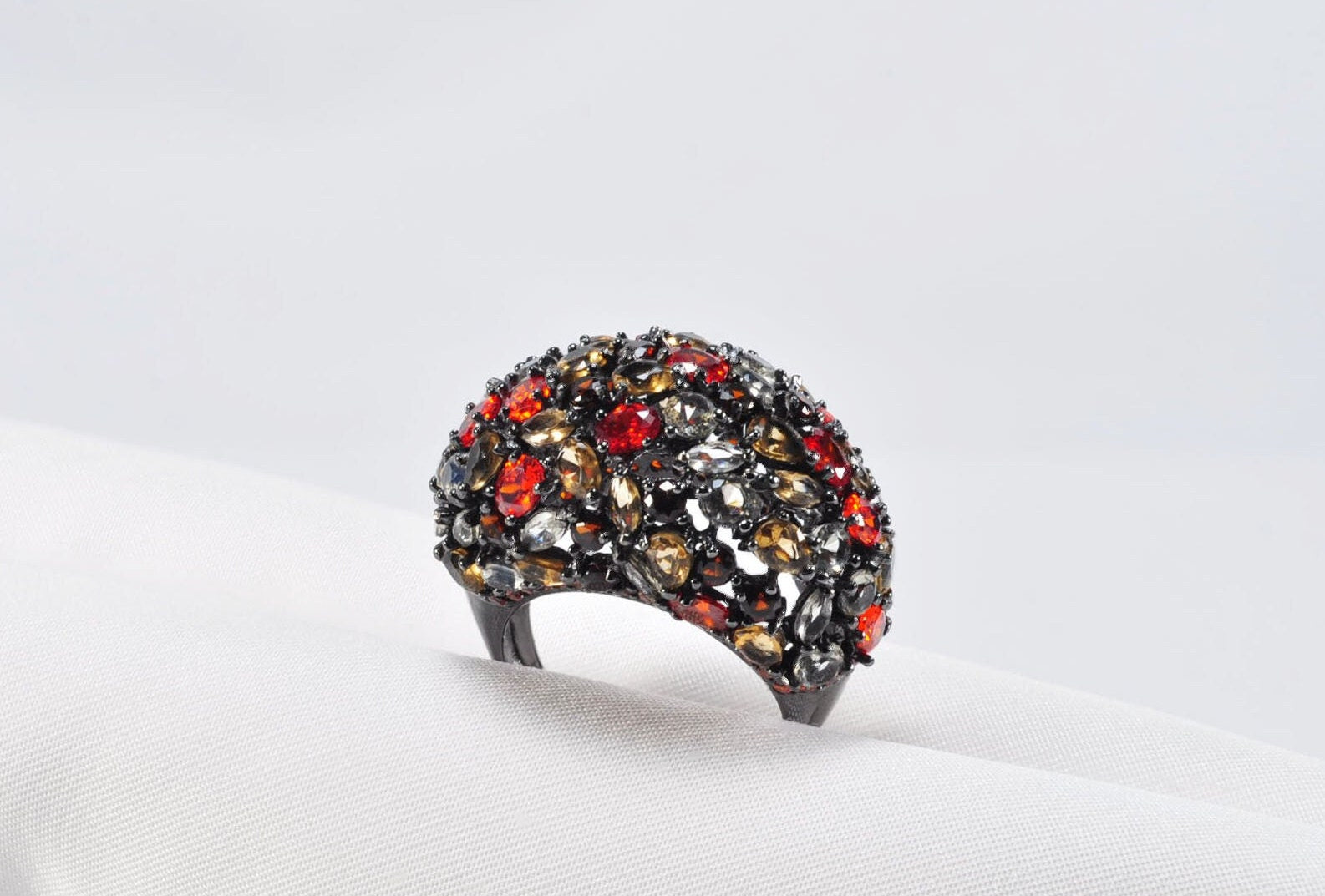 Handmade Black Silver Ring, Multi-Color Zircon Gemstone, December Birthstone Jewelry