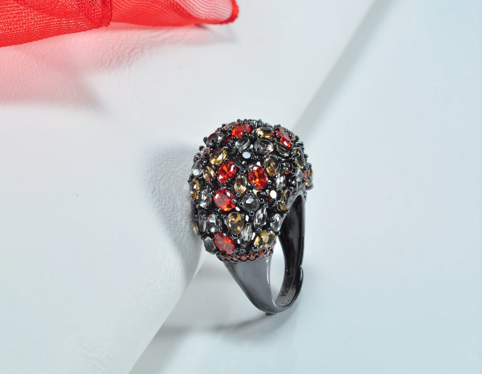 Handmade Black Silver Ring, Multi-Color Zircon Gemstone, December Birthstone Jewelry