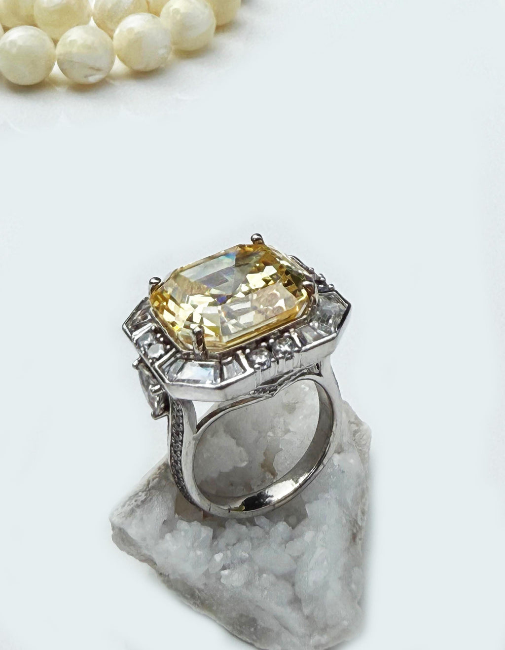 Handmade 925 Sterling Silver Cushion-Cut Citrine & Zircon Ring, Handcrafted Citrine Jewelry,Gift for her