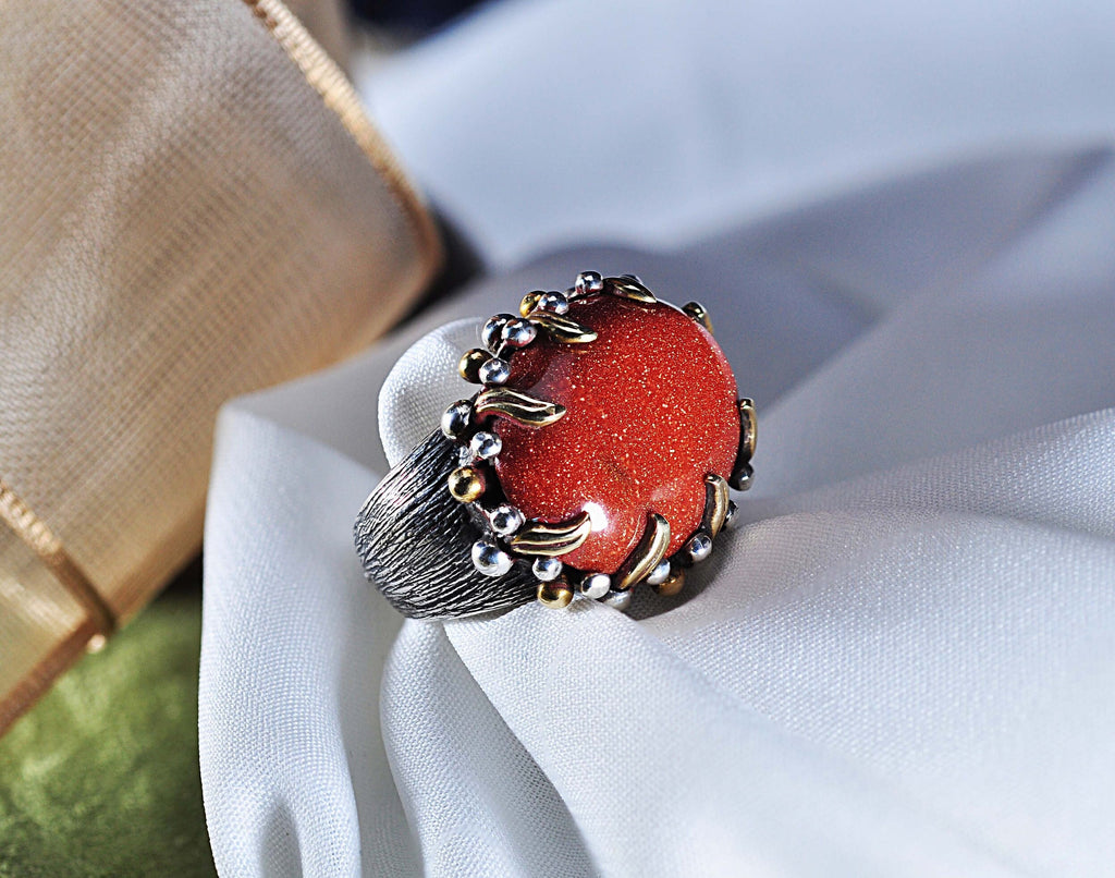 Handmade Genuine Goldstone Silver Ring, Handcrafted Goldstone Silver Ring Jewelry,Gift for Her