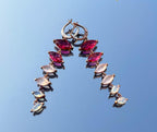 Handmade Rose Silver Earrings: Pink Quartz, Garnet & Opal Gemstone