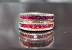 Handmade Genuine Natural Ruby and Zircon Silver Ring,Ruby and Zircon Jewelry,Ruby and Zircon Rose Silver Band,Handcrafted,Minimalist Jewelry