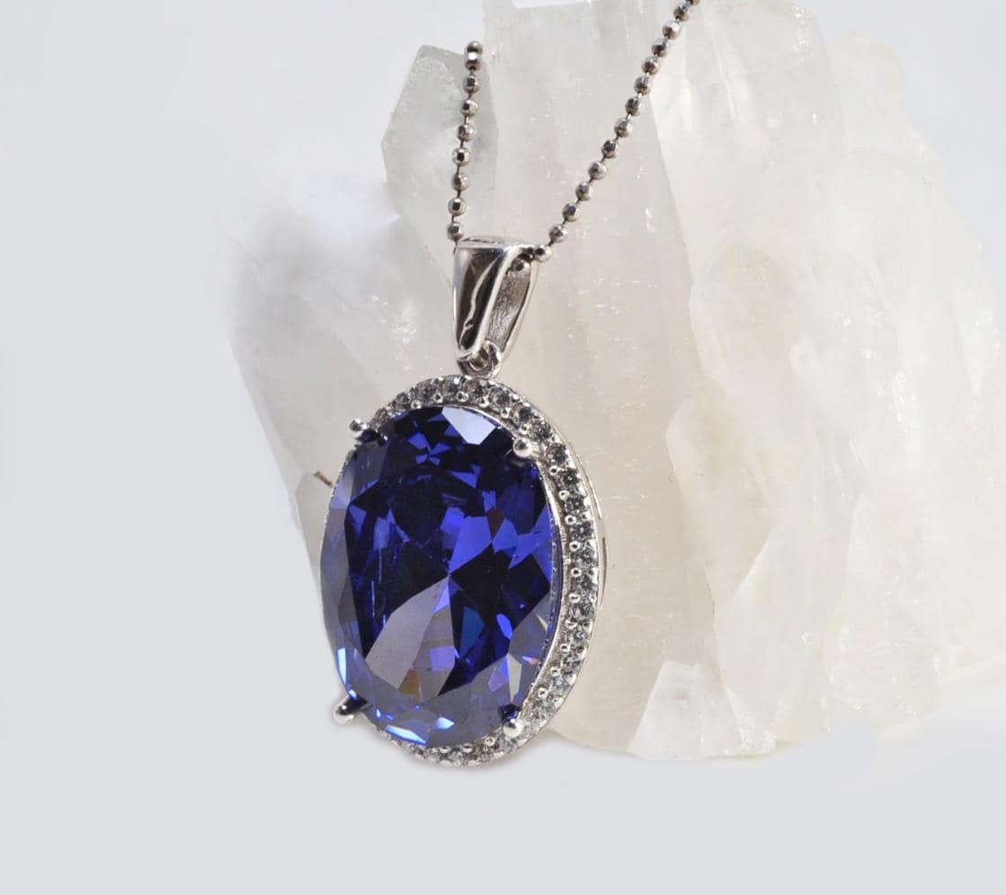 Handmade Sapphire Sterling Silver Necklace, September Birthstone Pendant