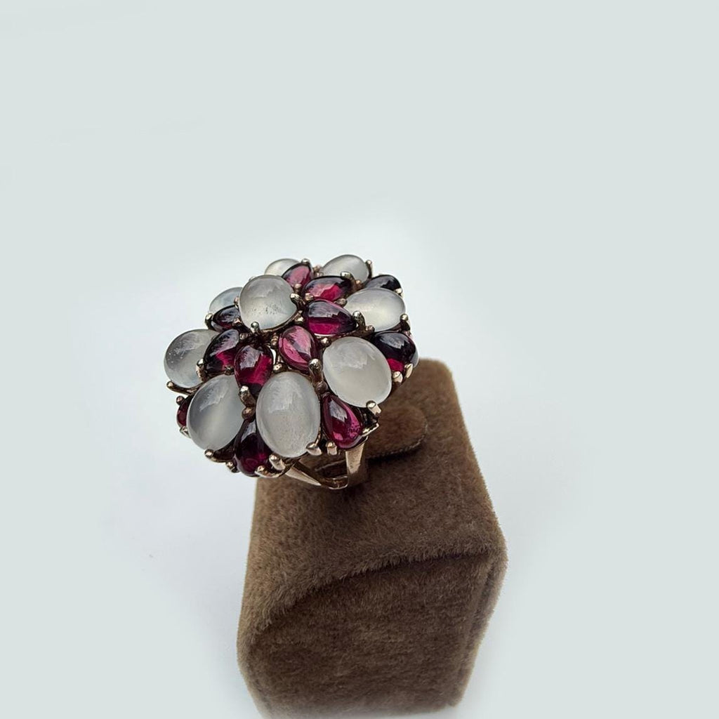 Handmade Garnet and Moonstone Sterling Silver Ring