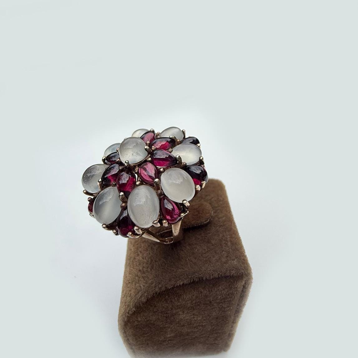 Handmade Garnet and Moonstone Sterling Silver Ring