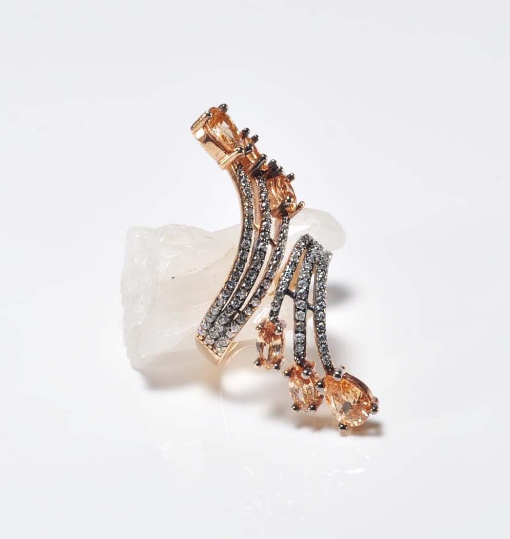 Handmade Citrine and Zircon Silver Ring, Handcrafted Citrine and Zircon Jewelry,Wedding Ring Gift, Rose Silver Band Ring,Gift for her