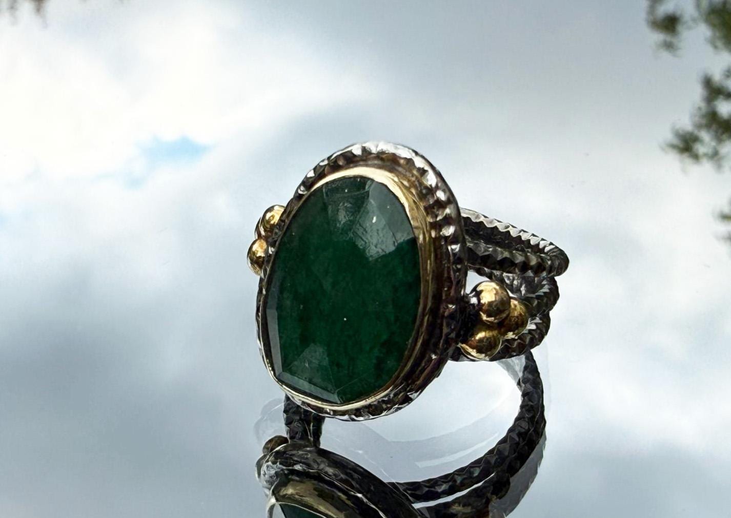 Handmade Genuine Emerald 925 Sterling Silver Ring, Handcrafted Emerald Ring Jewelry,Wedding Ring Gift, Anniversary Gift,Gift for Her