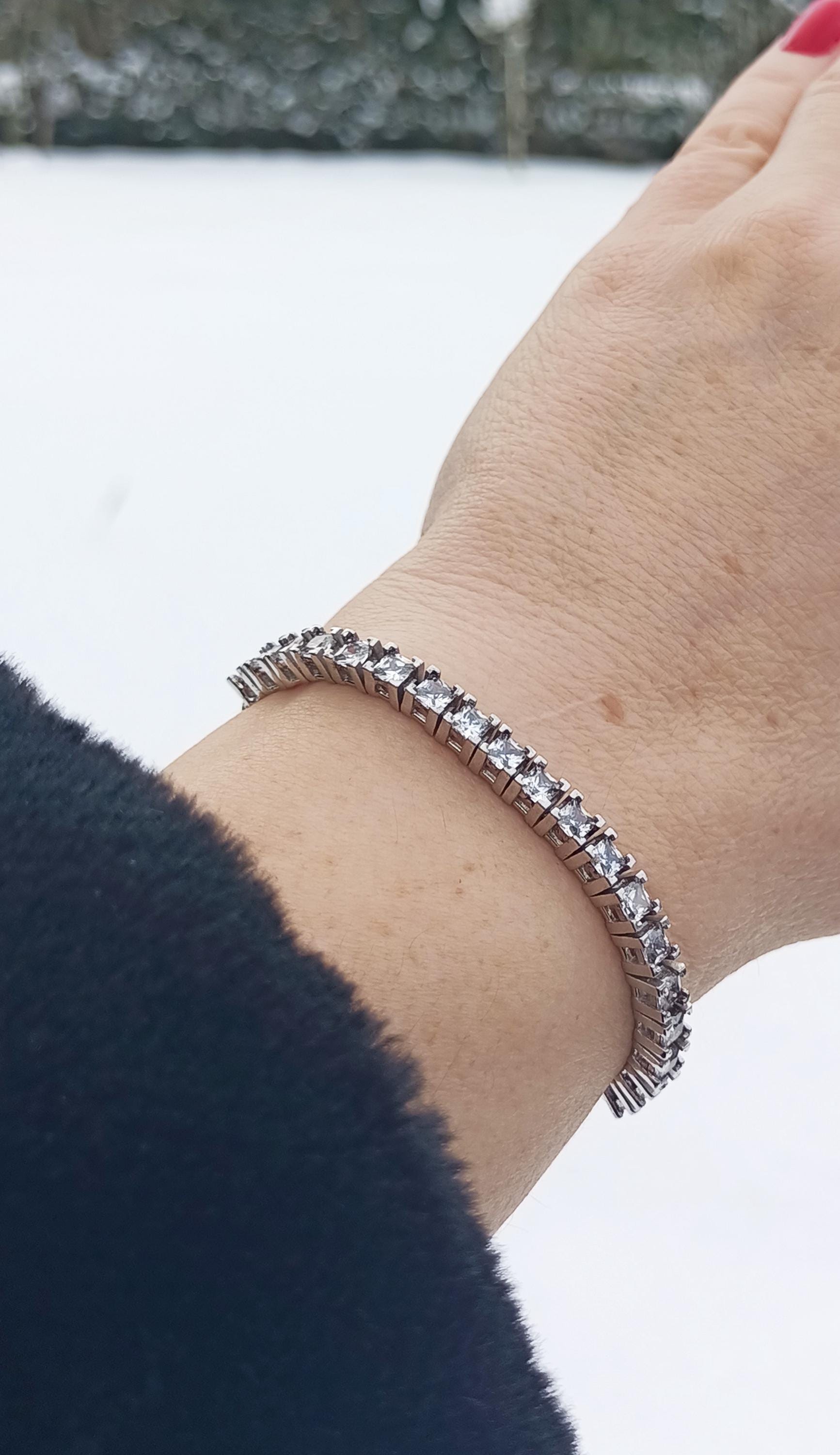 Dazzling Zircon Gemstone Bracelet in 925 Sterling Silver – Handcrafted Adjustable Elegance