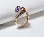 Handmade Citrine, Amethyst and Zircon Ring in Rose Gold Sterling Silver, Elegant Gemstone Jewelry