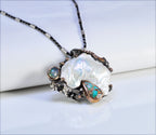 Handmade Pearl Opal Turquoise Silver Necklace, Gemstone Jewelry Gift