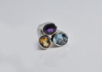 Handmade Aquamarine Amethyst Citrine Sterling Silver Ring, 925 Band Gemstone Ring