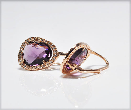 Handcrafted Amethyst & Zircon Silver Earrings: Spiritual Jewelry