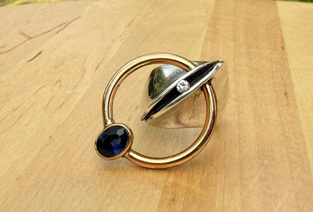 Handmade Sapphire and Zircon Silver Ring, Handcrafted Sapphire Jewelry, 925 Sterling Silver Band Sapphire Ring,Wedding Ring Gift