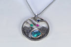 Handmade Genuine Mother of Pearl Emerald Ruby Sapphire Silver Necklace, Multistone Jewelry, Gift for Her