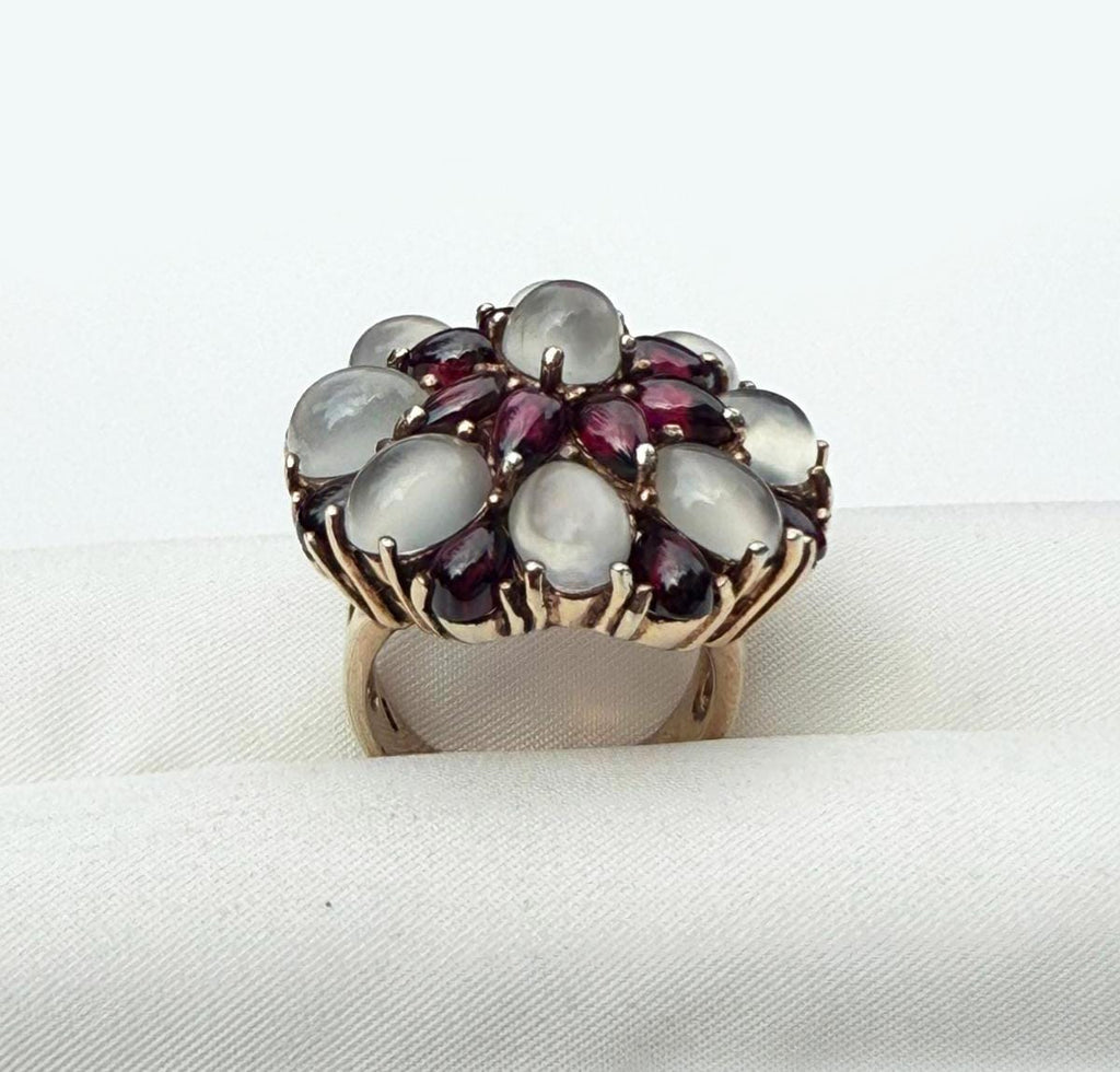 Handmade Garnet and Moonstone Sterling Silver Ring
