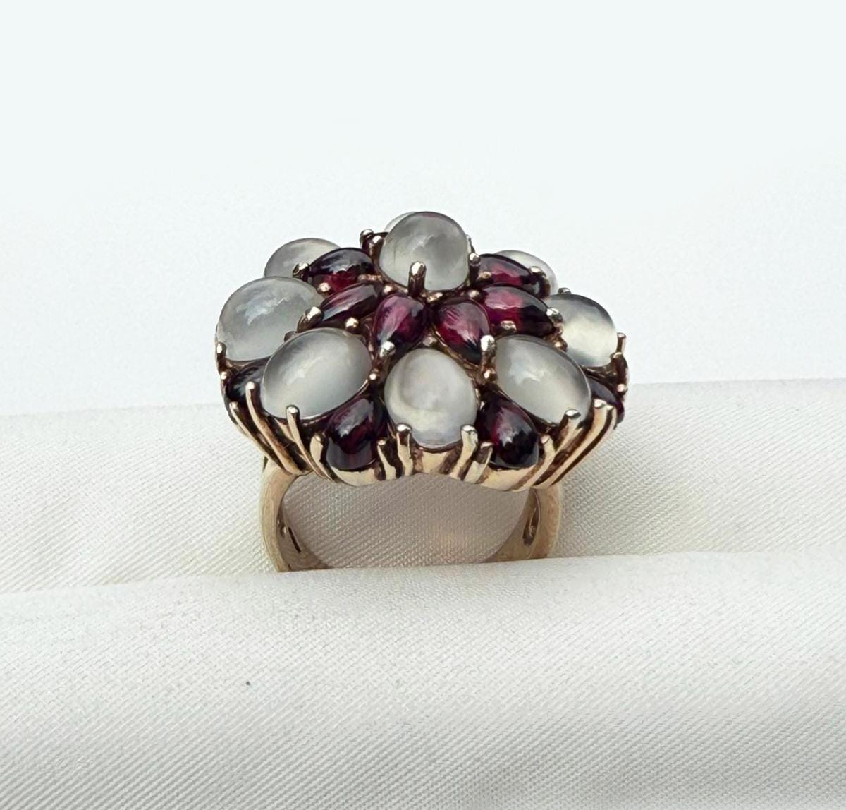 Handmade Garnet and Moonstone Sterling Silver Ring