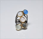 Handmade Tourmaline Moonstone Labradorite Pink Quartz and Aquamarin Silver Ring,Multistone Silver Jewelry,Genuine Gemstone Ring,Gift for her