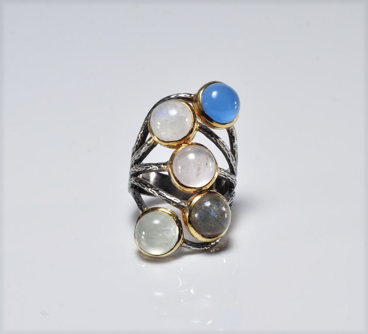 Handmade Tourmaline Moonstone Labradorite Pink Quartz and Aquamarin Silver Ring,Multistone Silver Jewelry,Genuine Gemstone Ring,Gift for her