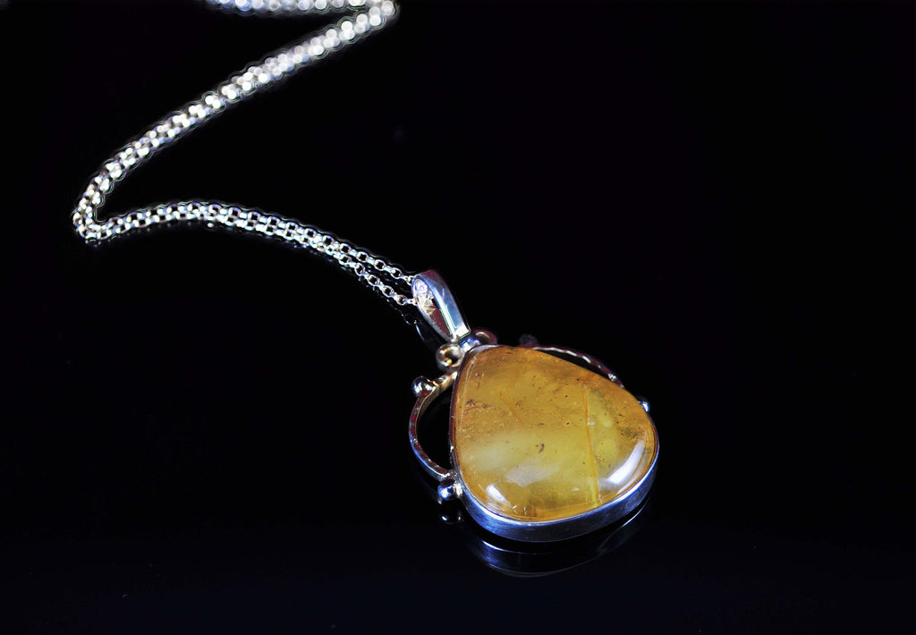Handmade Amber Silver Necklace,925 Sterling Silver Genuine Authentic Necklace, Amber Gemstone Jewelry Gift for Her