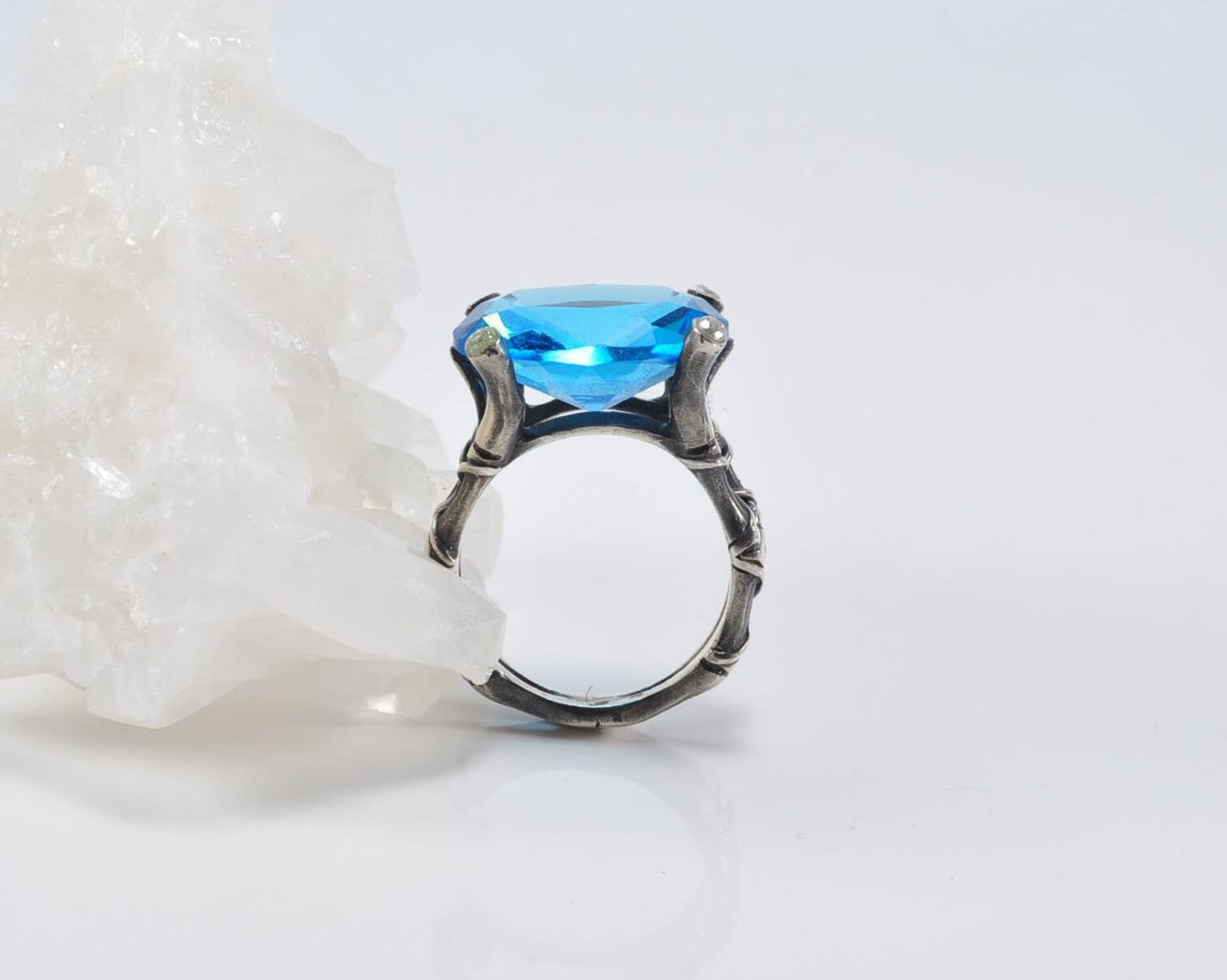 Handmade Aquamarine Silver Ring, Handcrafted Aquamarine Jewelry, 925 Sterling Silver Band Aquamarine Ring,Gift for her