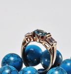 Handmade Aquamarine and Zircon Silver Ring, Aquamarin and Baquette Zircon Jewelry, Rose Silver Band Aquamarin and Zircon Ring,Gift for her