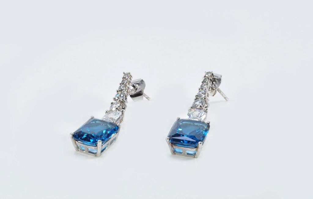 Handmade London Blue Topaz & Zircon Silver Drop Earrings