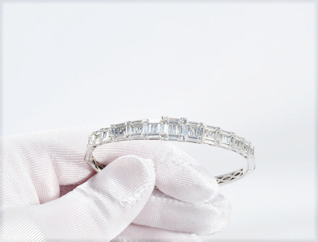Handmade Baguette Zircon 925 Sterling Silver Bracelet, Wedding Jewelry