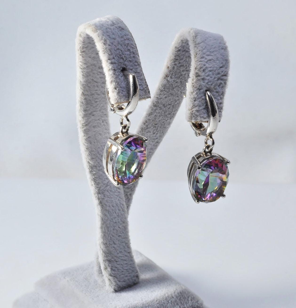 Handmade Genuine Natural Mystic Topaz Silver Earring,Mystic Topaz Earring Jewelry,Handcrafted Earring Gift for Her