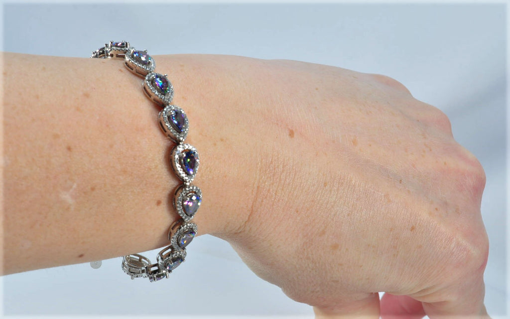 Handmade Genuine Mystic Topaz and Zircon Gemstone Silver Bracelet, Mystic Topaz and Zircon Bracelet Jewelry,Wedding Gift, Anniversary Gift