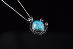 Handmade Genuine Natural Turqouise Silver Necklace,Turqouise Jewelry,Turqouise Gemstone Pendant,Round Cut Neclace,Handcrafted,Artist Design