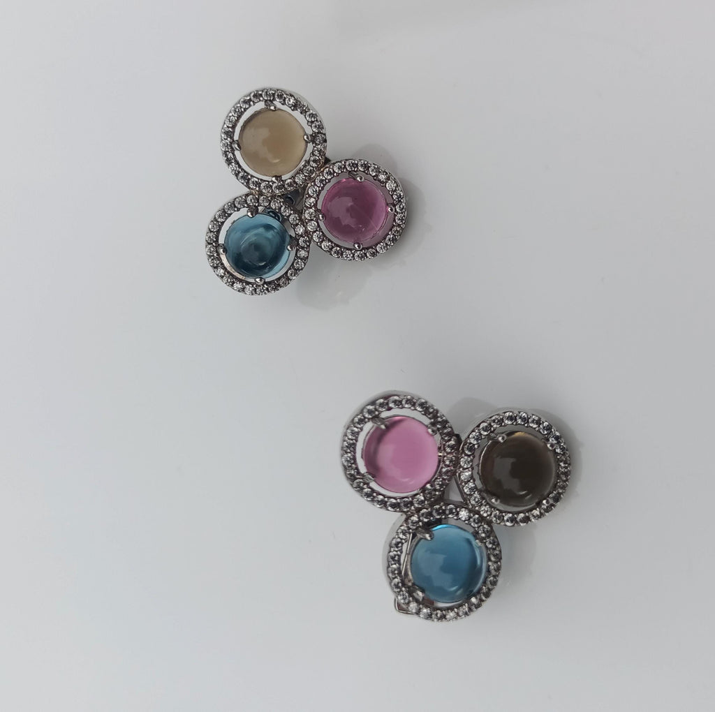 Handmade Aquamarine, Rose Quartz, Citrine & Zircon Sterling Silver Earrings
