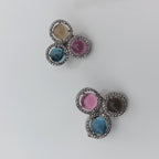 Handmade Aquamarine, Rose Quartz, Citrine & Zircon Sterling Silver Earrings