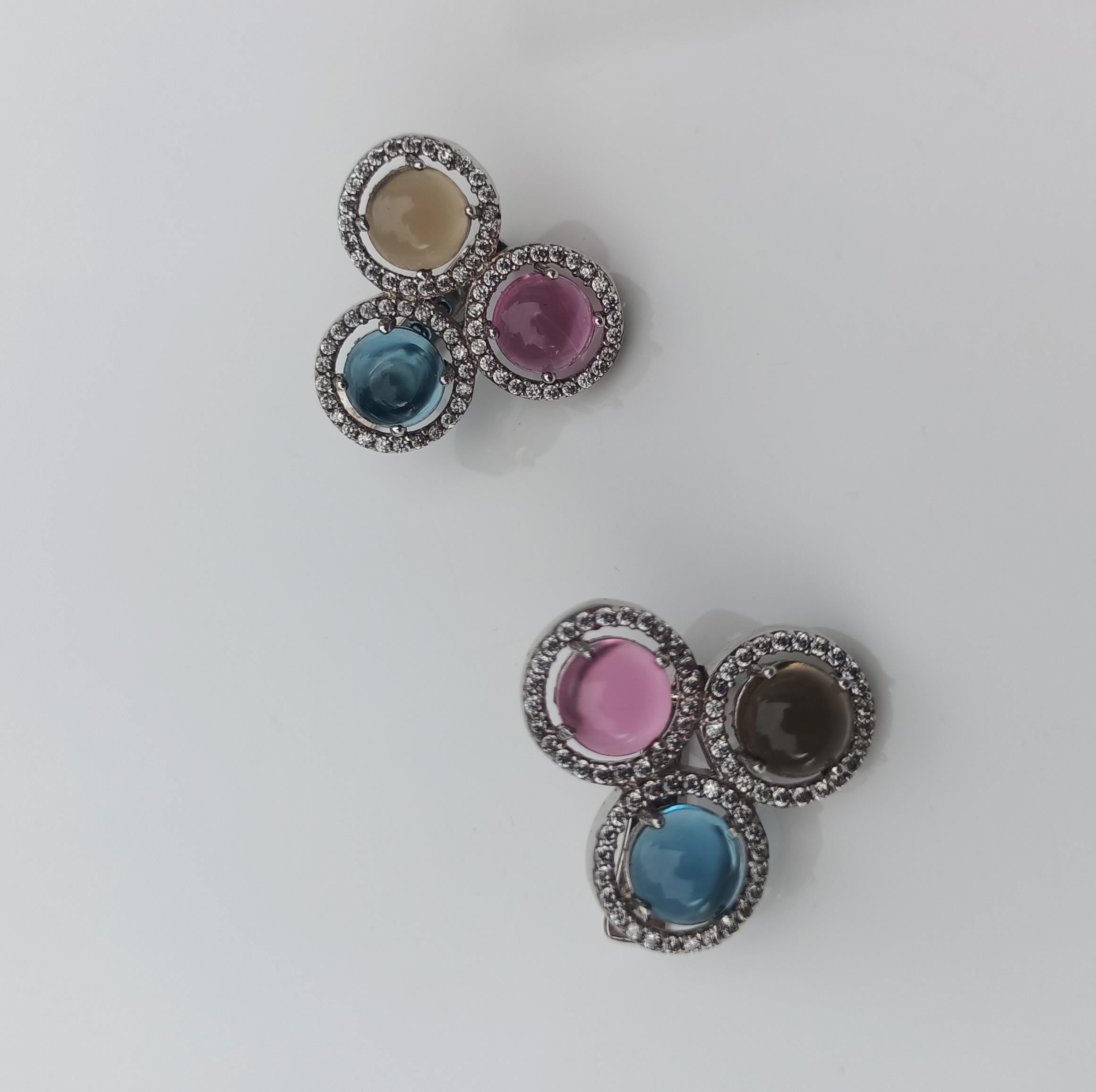 Handmade Aquamarine, Rose Quartz, Citrine & Zircon Sterling Silver Earrings