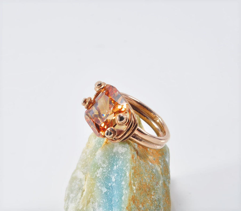 Handmade Citrine Silver Ring, Handcrafted Citrine Rose Silver Band Jewelry,Wedding Ring Gift, 925 Silver Citrine Ring,Gift for her